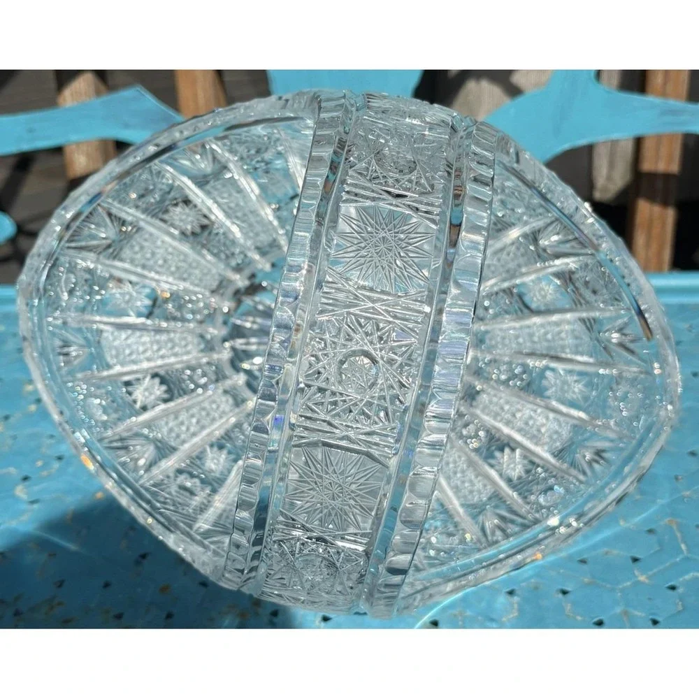 RARE SKLARNY BOHEMIA N.P. QUEEN LACE HAND CUT LEAD CRYSTAL BASKET 13